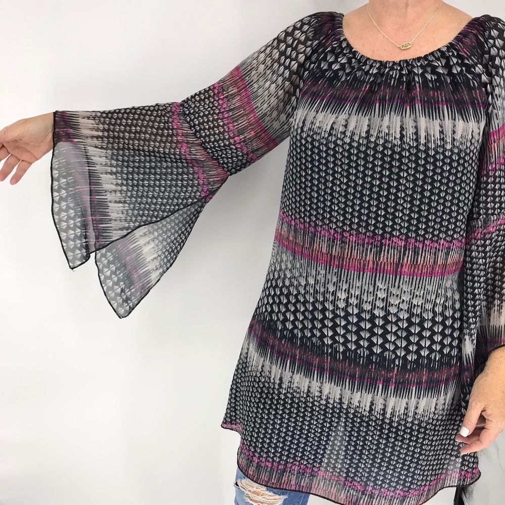 Grey and Pink Long Sleeve Boho Tunic